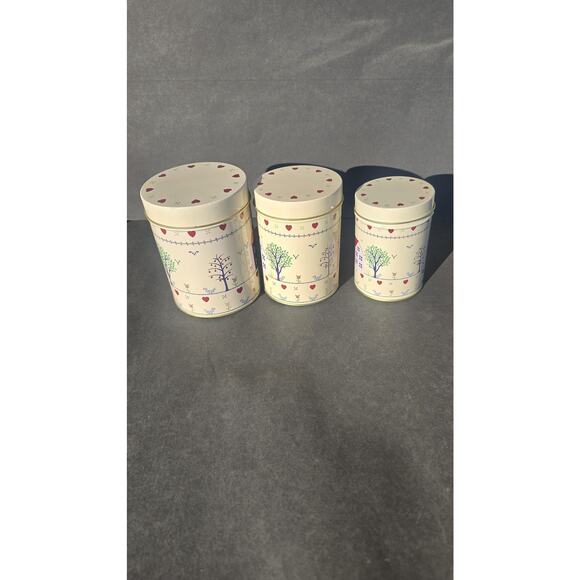 Country Farmhouse House Heart Tin Canister Set 3 Round Kitchen Storage Decor - Picture 3 of 7